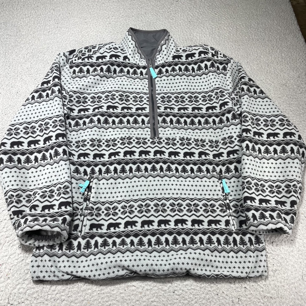 Chubbies Jacket Mens Large Gray Reversible Fleece Anorak Bears Trees Fair Isle